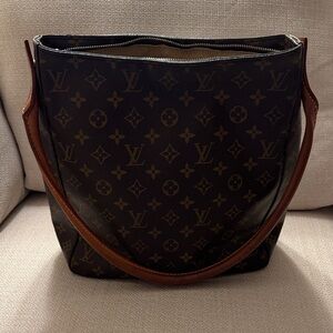 Louis Vuitton Dark Monogram Bag with Leather Trim and Looping GM shoulder bag